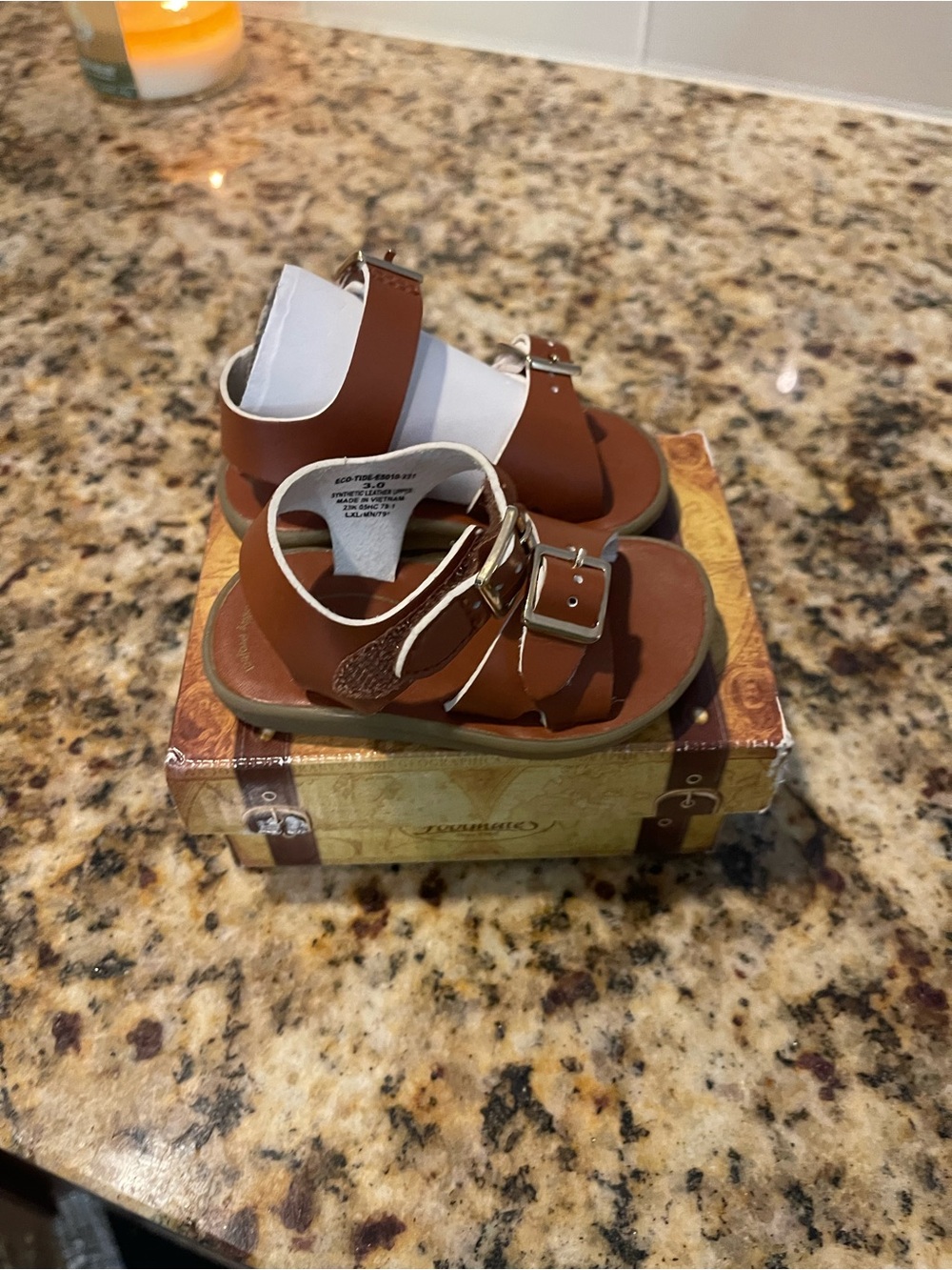 FootMates Brown Toddler Sandals with Gold Buckles - Picture 2 of 5